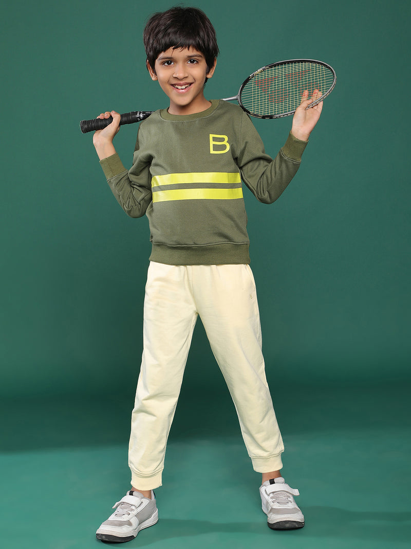 Boys Olive Green Striped Sweatshirt