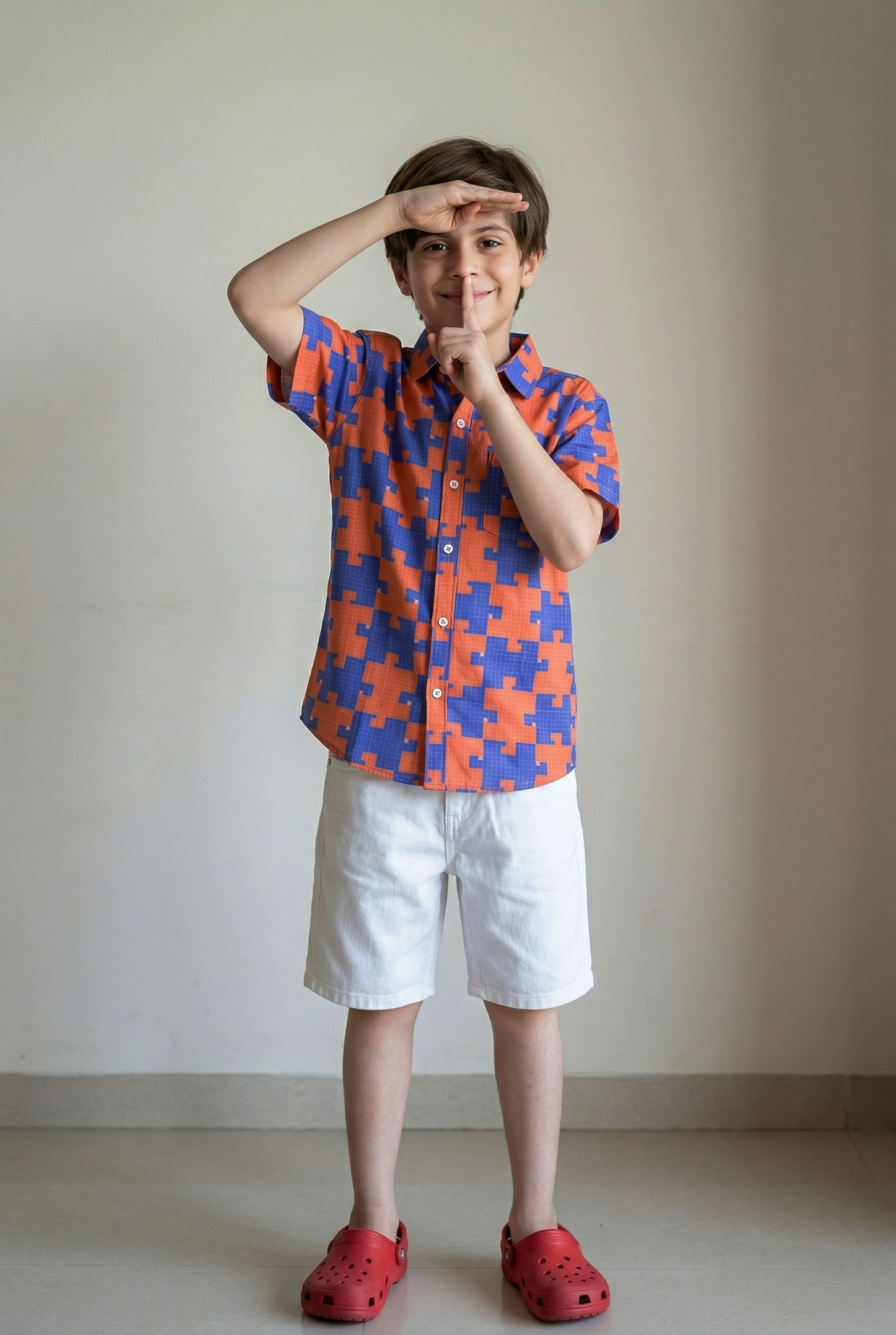 Boys Orange & Blue Half Sleeves Viscos Printed Regular Fit Shirt