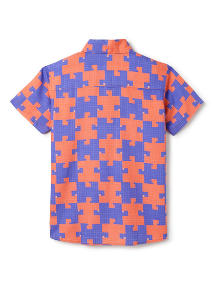Boys Orange & Blue Half Sleeves Viscos Printed Regular Fit Shirt
