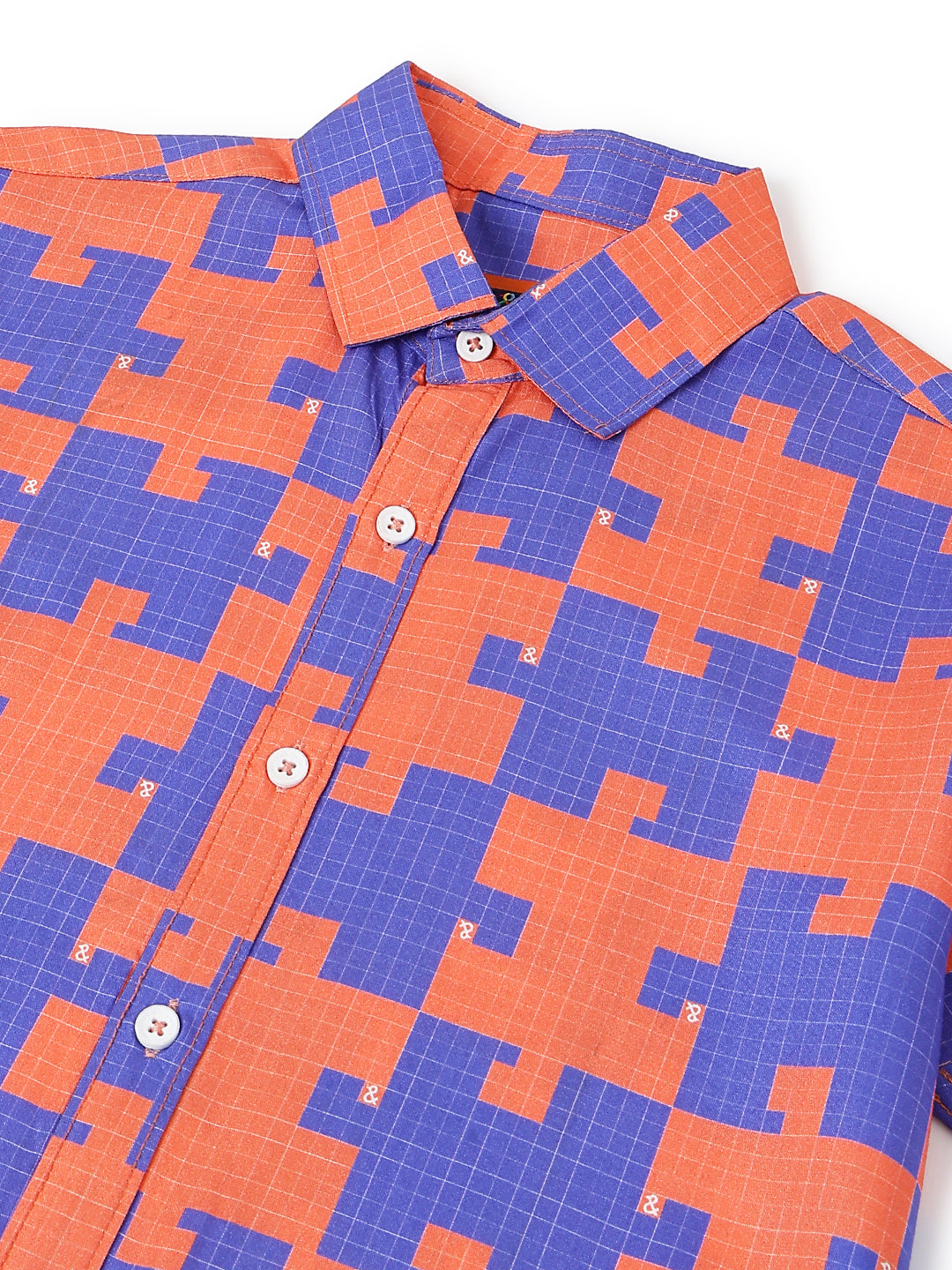 Boys Orange & Blue Half Sleeves Viscos Printed Regular Fit Shirt