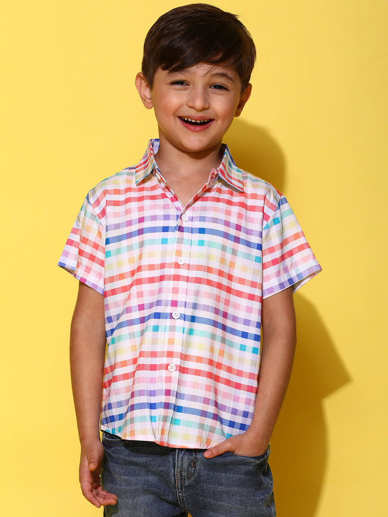 Boys Multi Color Half Sleeves Viscos Checked Regular Fit Shirt