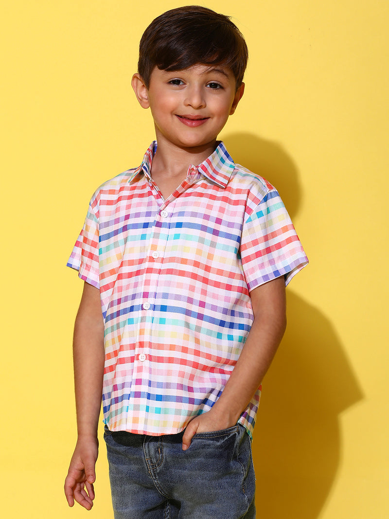 Boys Multi Color Half Sleeves Viscos Checked Regular Fit Shirt