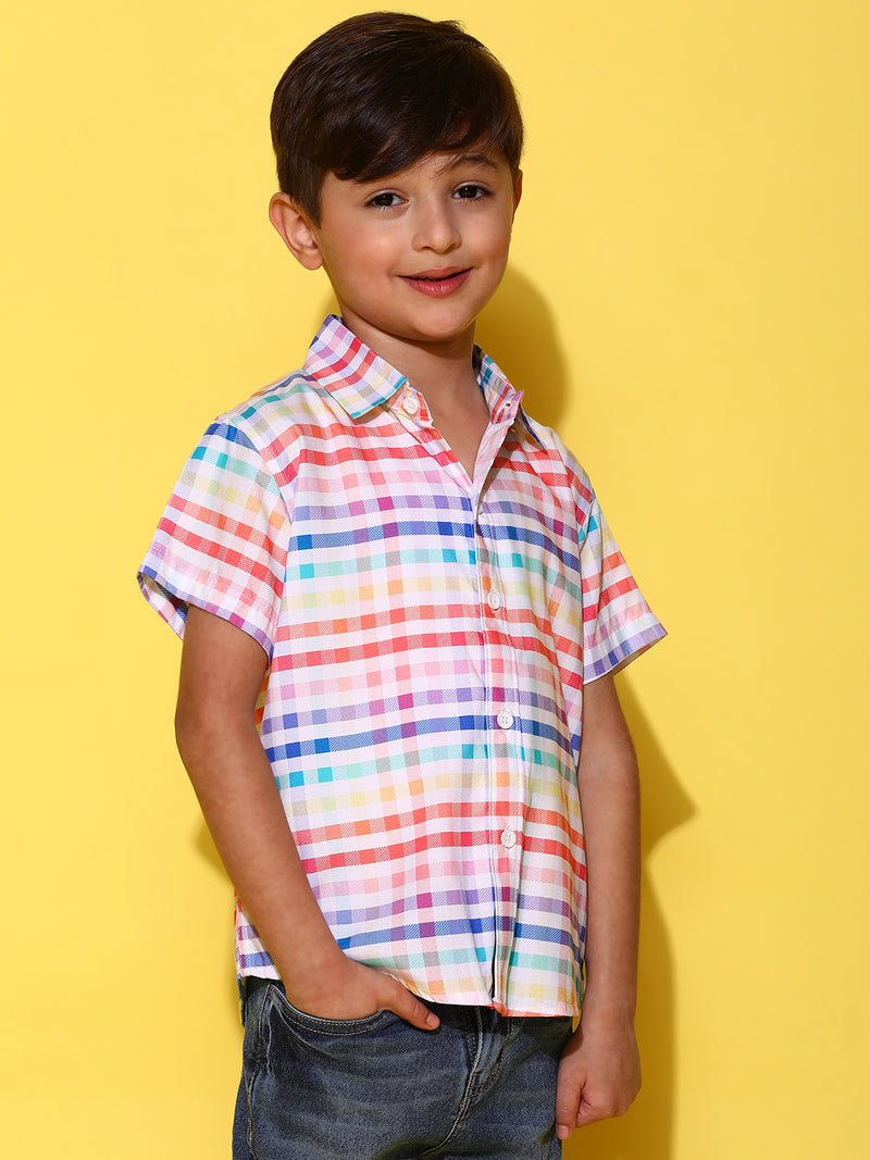 Boys Multi Color Half Sleeves Viscos Checked Regular Fit Shirt