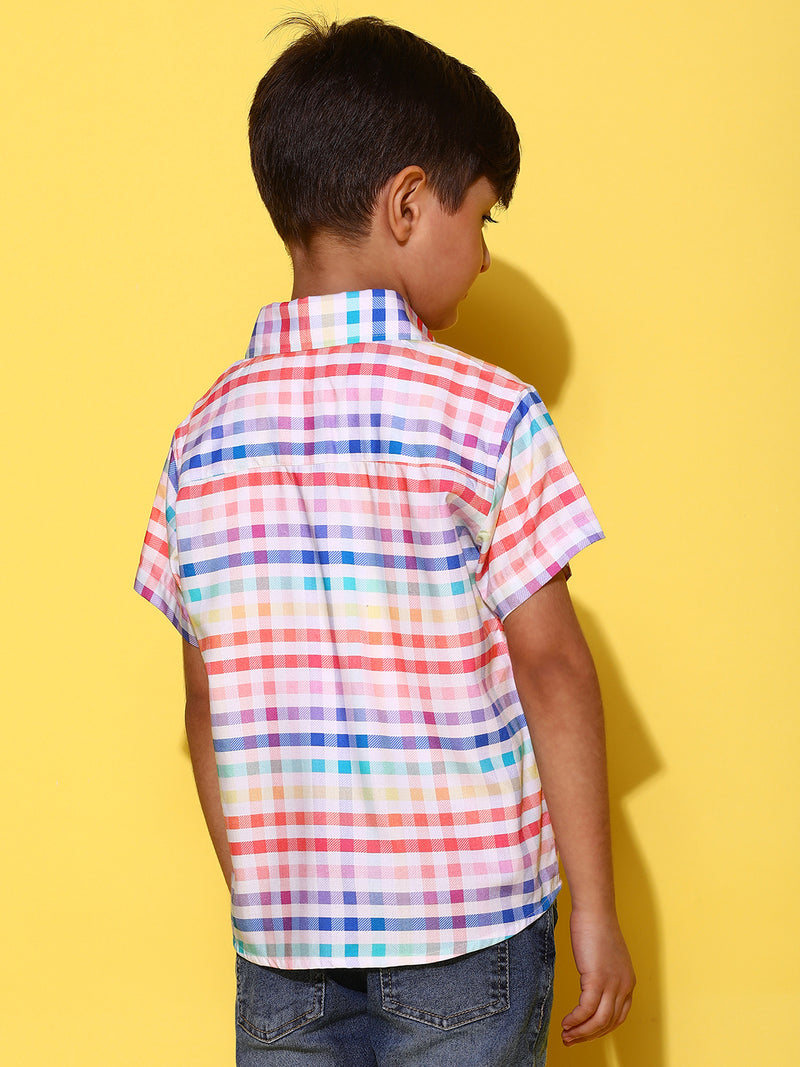 Boys Multi Color Half Sleeves Viscos Checked Regular Fit Shirt