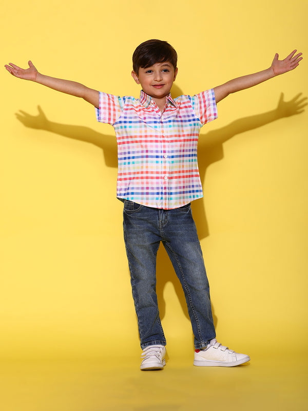 Boys Multi Color Half Sleeves Viscos Checked Regular Fit Shirt