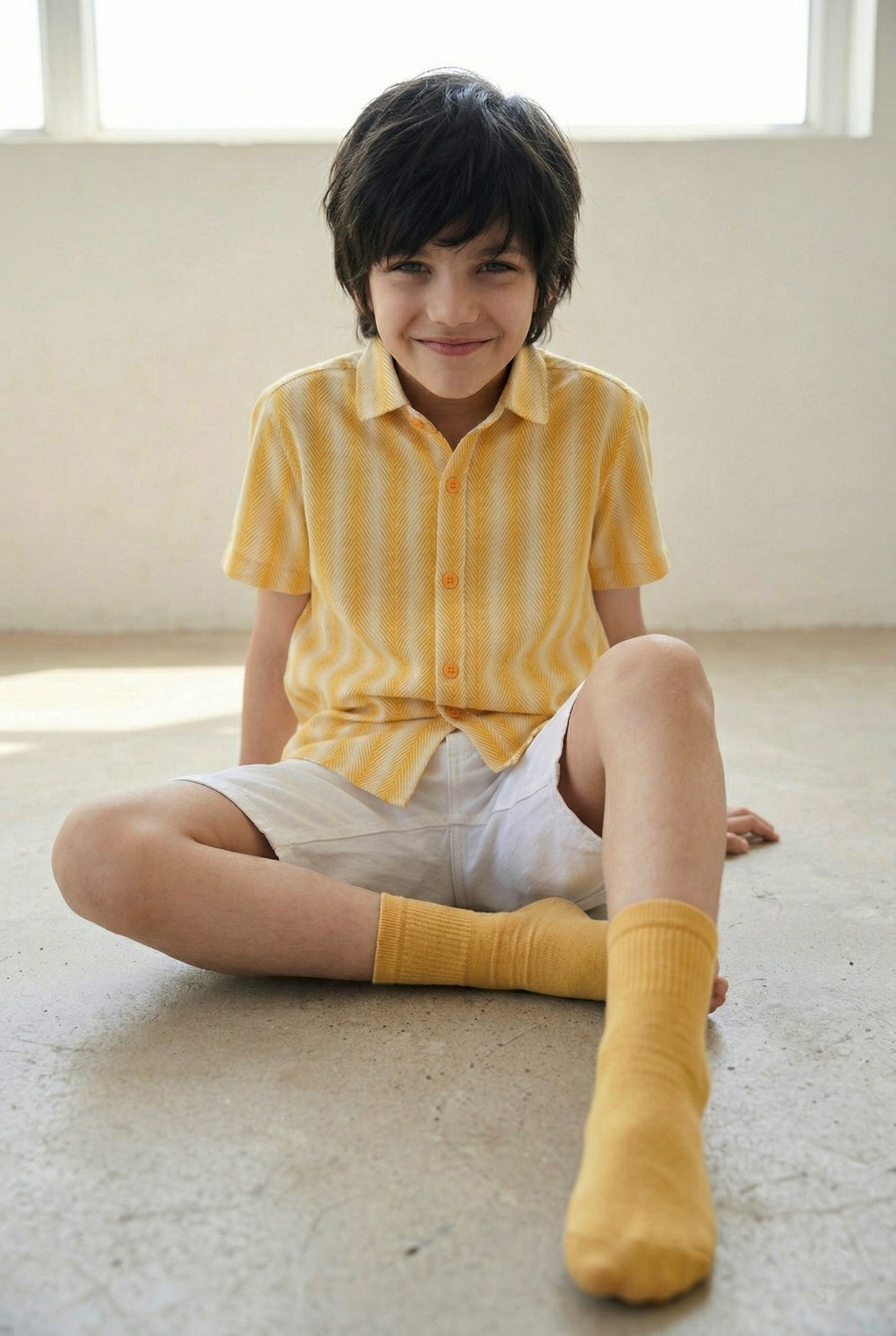 Boys Yellow Half Sleeves Viscos Printed Regular Fit Shirt