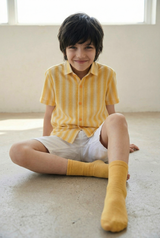 Boys Yellow Half Sleeves Viscos Printed Regular Fit Shirt
