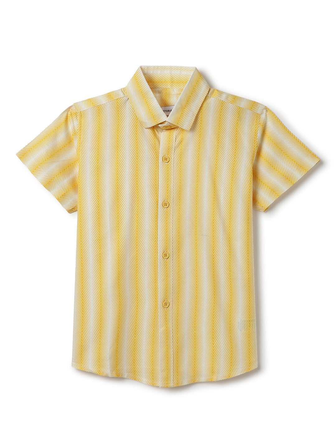 Boys Yellow Half Sleeves Viscos Printed Regular Fit Shirt