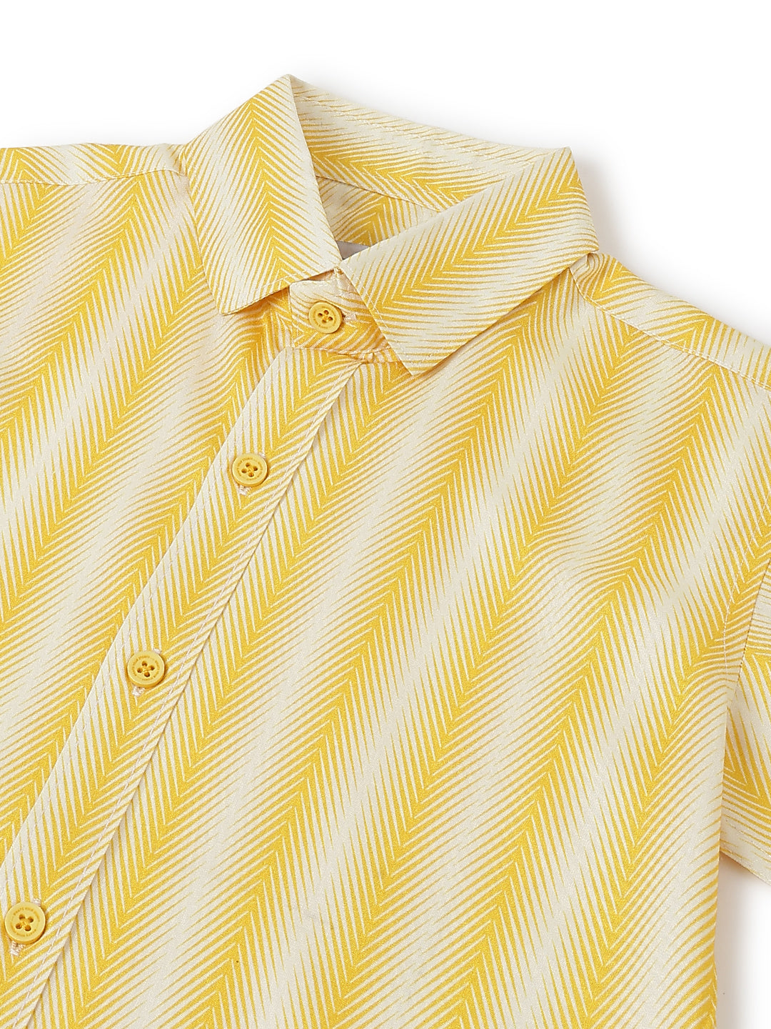 Boys Yellow Half Sleeves Viscos Printed Regular Fit Shirt
