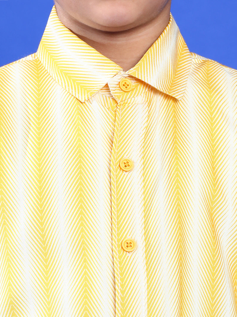 Boys Yellow Half Sleeves Viscos Printed Regular Fit Shirt