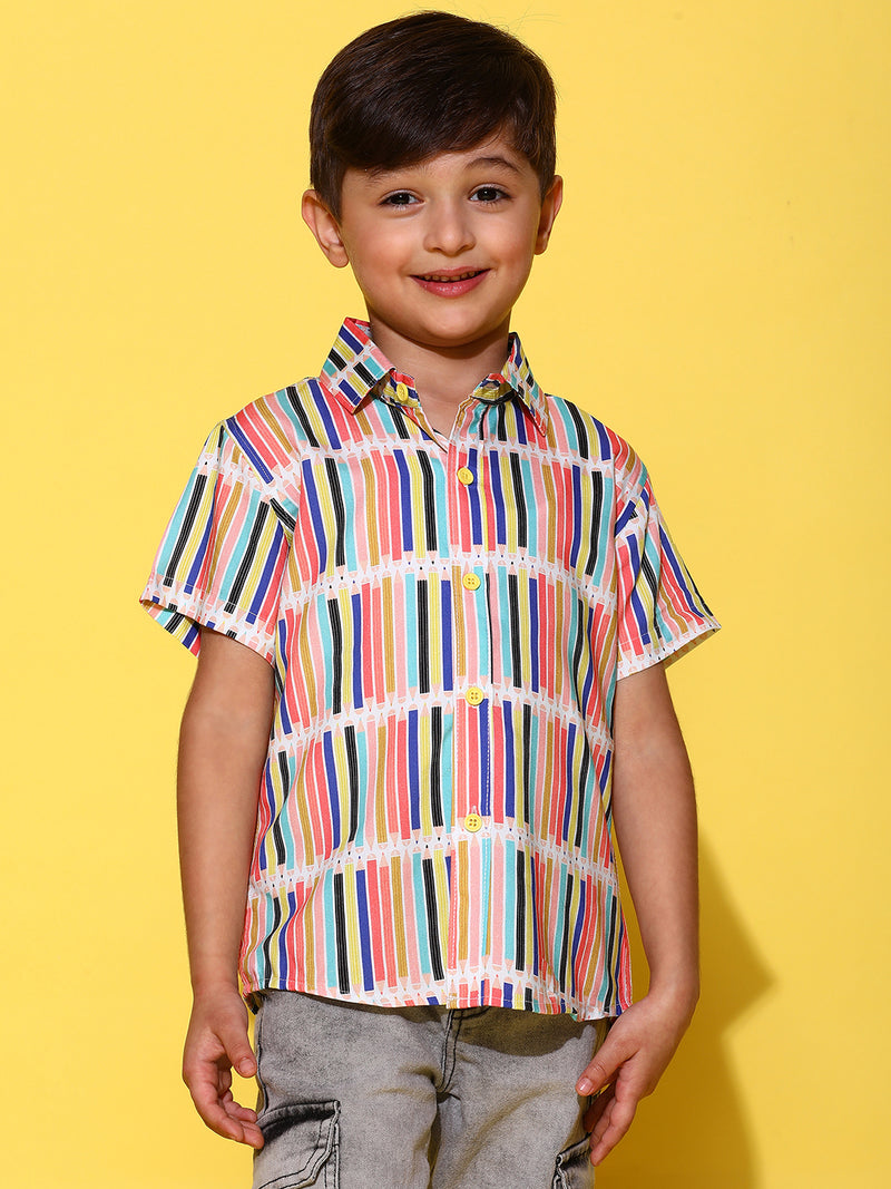 Boys Yellow Half Sleeves Viscos Printed Regular Fit Shirt