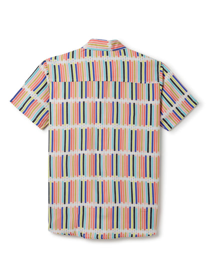Boys Yellow Half Sleeves Viscos Printed Regular Fit Shirt