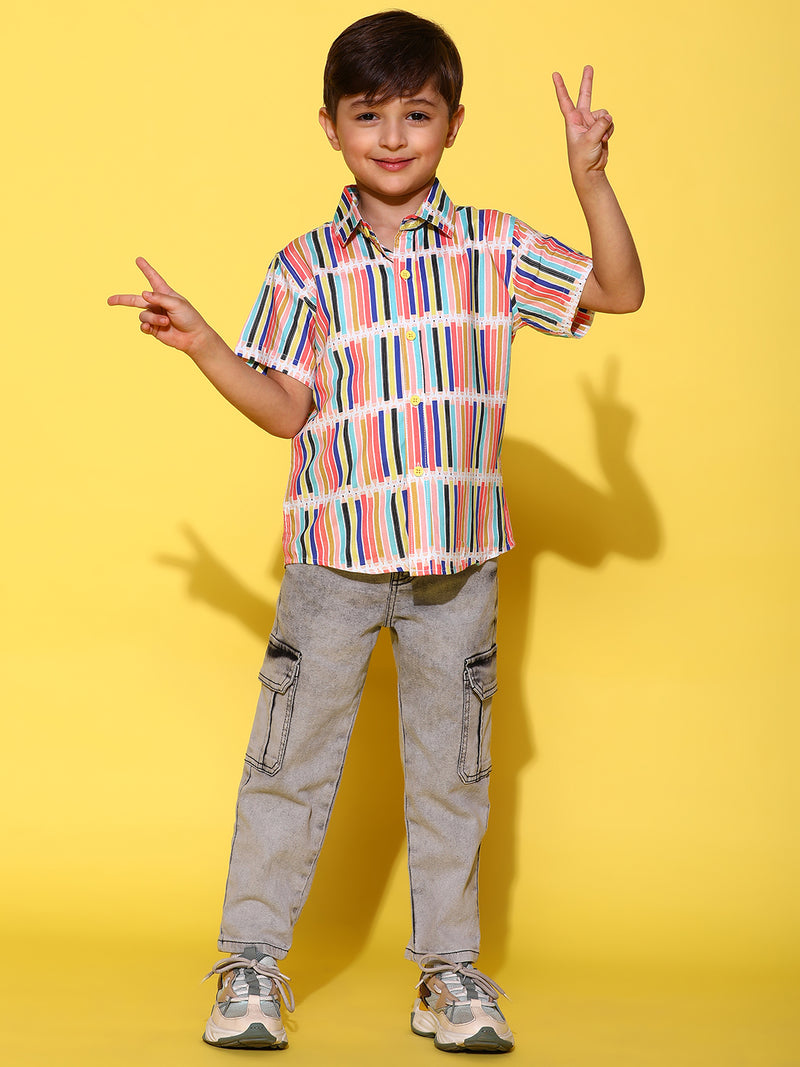 Boys Yellow Half Sleeves Viscos Printed Regular Fit Shirt