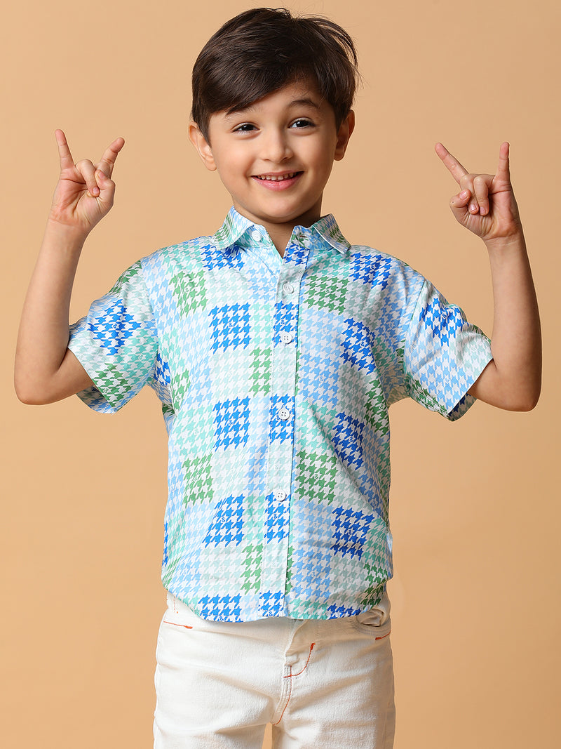 Boys Blue & Sky Printed Shirt