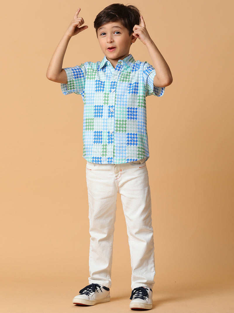 Boys Blue & Sky Printed Shirt