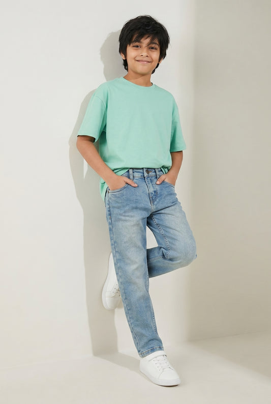 Boys Blue Cotton Washed Jeans