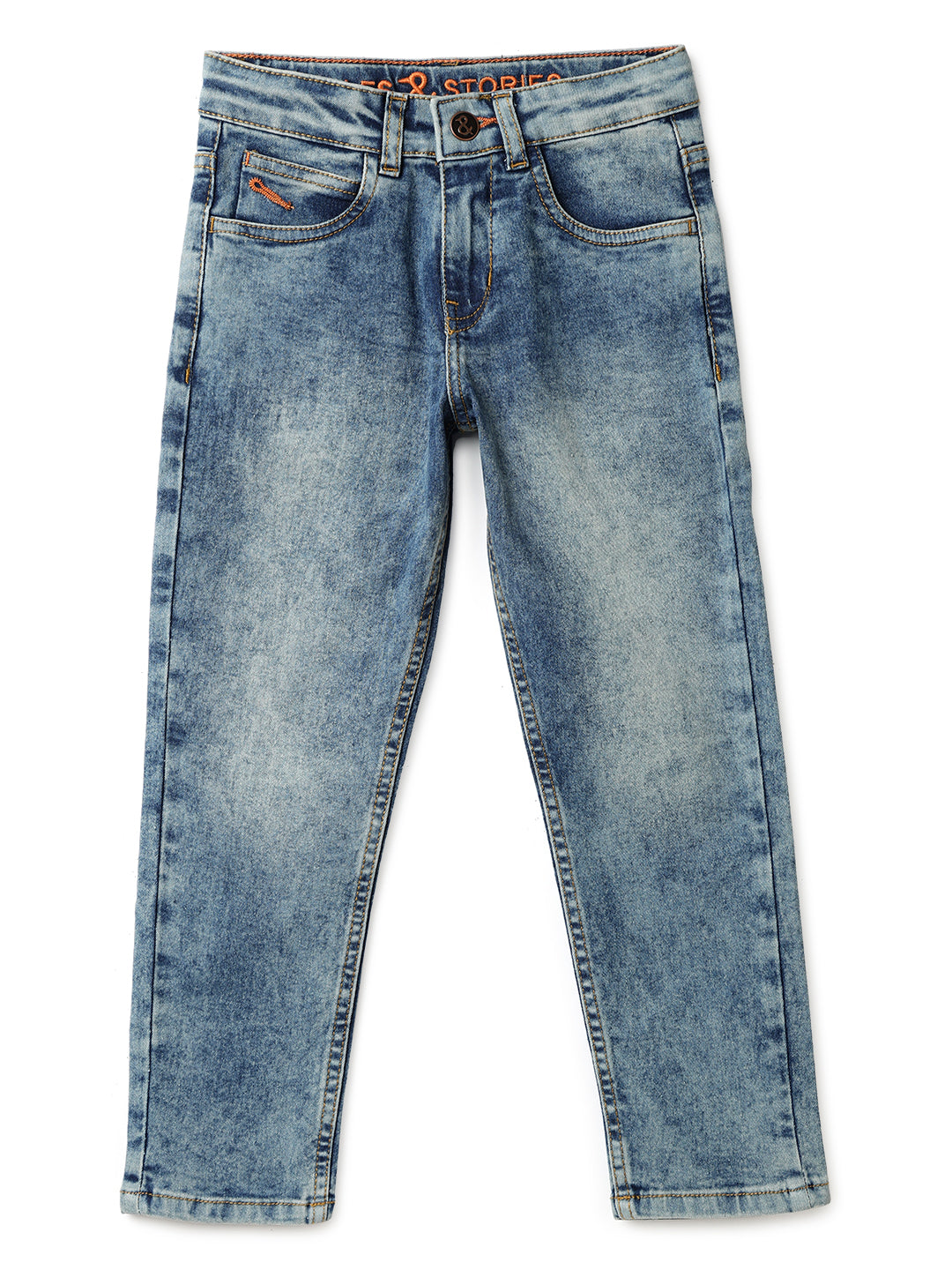 Boys Blue Cotton Polyester Washed Jeans