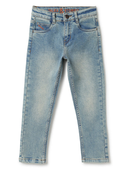 Boys Blue Cotton Washed Jeans