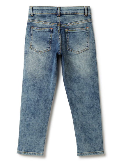 Boys Blue Cotton Polyester Washed Jeans
