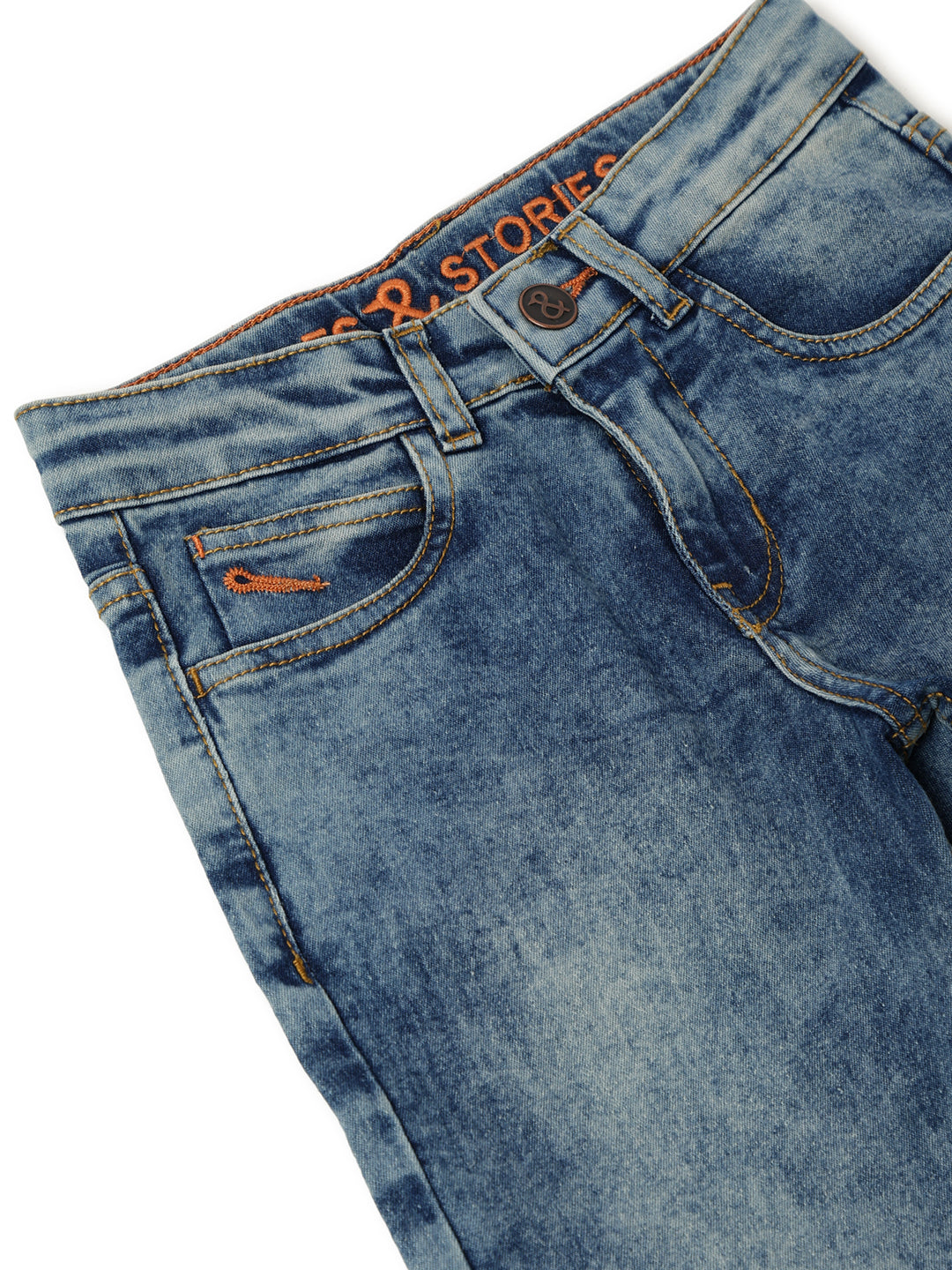 Boys Blue Cotton Polyester Washed Jeans