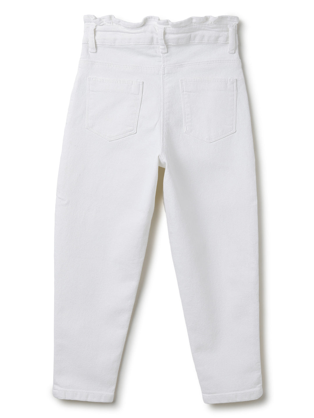 Girls White Solid Cotton Jeans