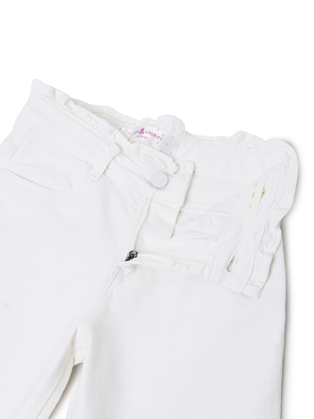 Girls White Solid Cotton Jeans
