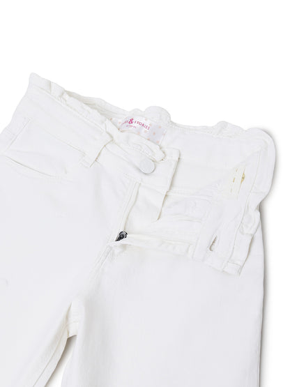 Girls White Solid Cotton Jeans