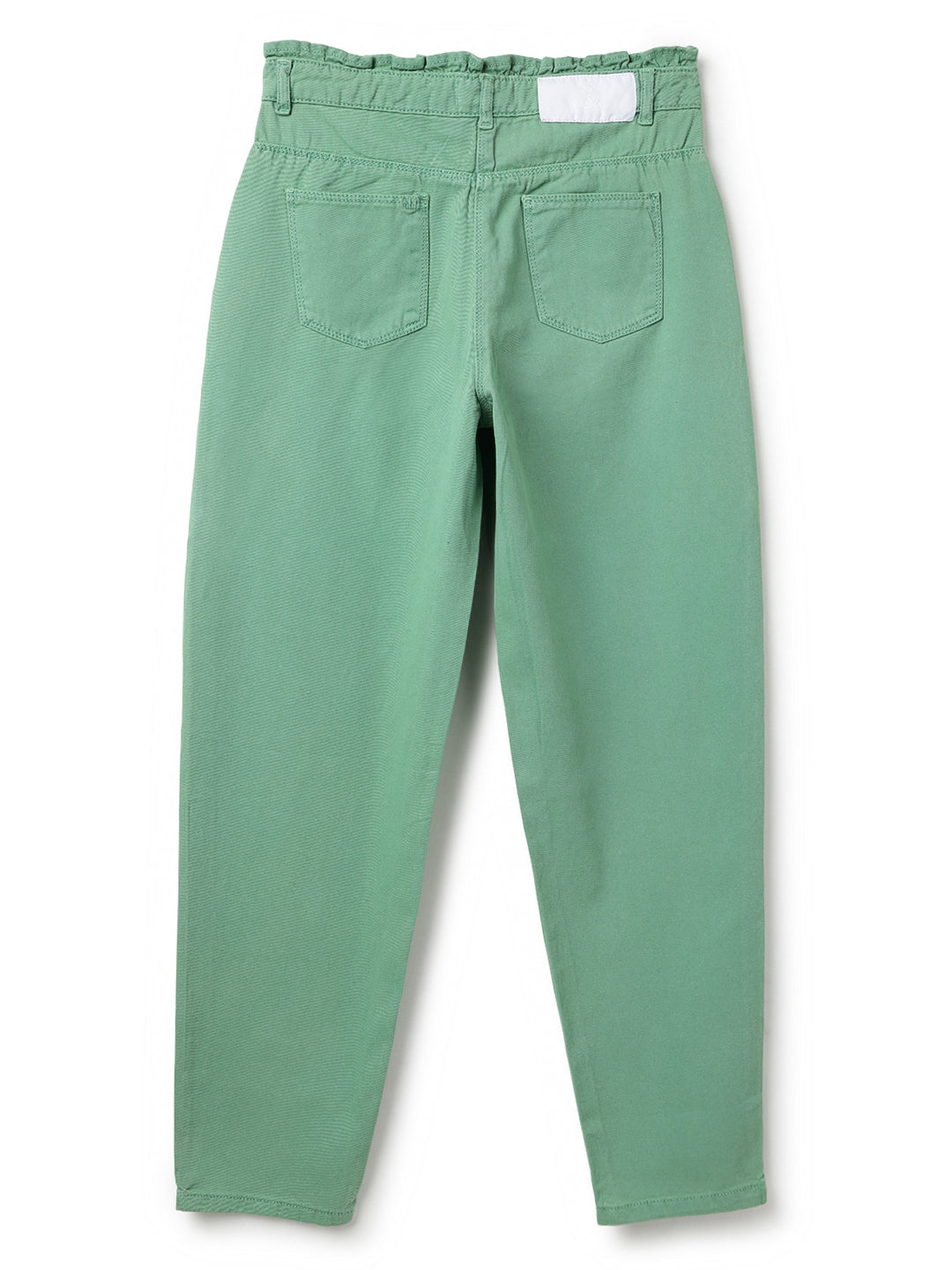 Girls Green Solid Cotton Jeans