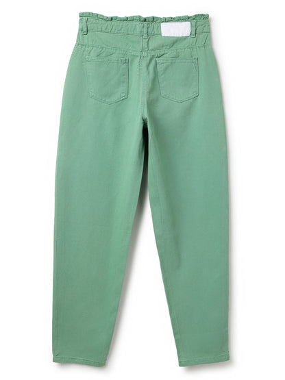 Girls Green Solid Cotton Jeans