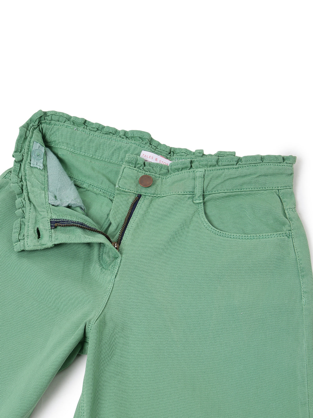 Girls Green Solid Cotton Jeans