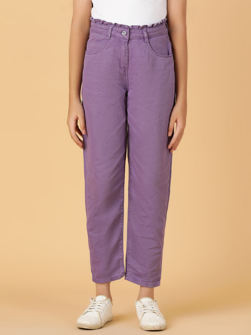 Girls Purple Solid Cotton Jeans