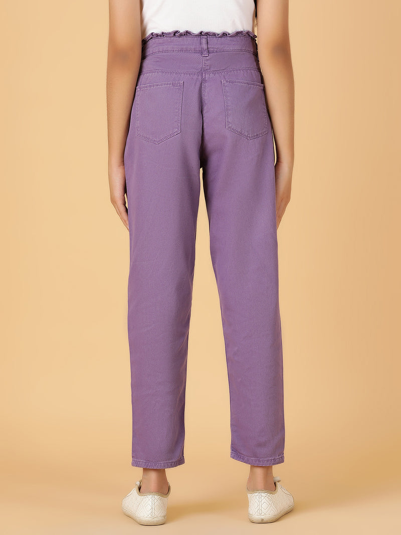 Girls Purple Solid Cotton Jeans