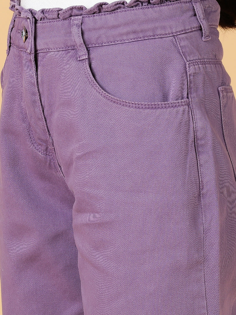 Girls Purple Solid Cotton Jeans