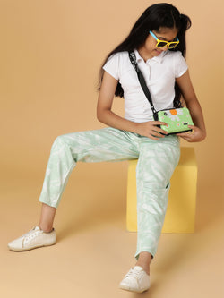 Girls Mint Green Tie & Dye Cotton Jeans