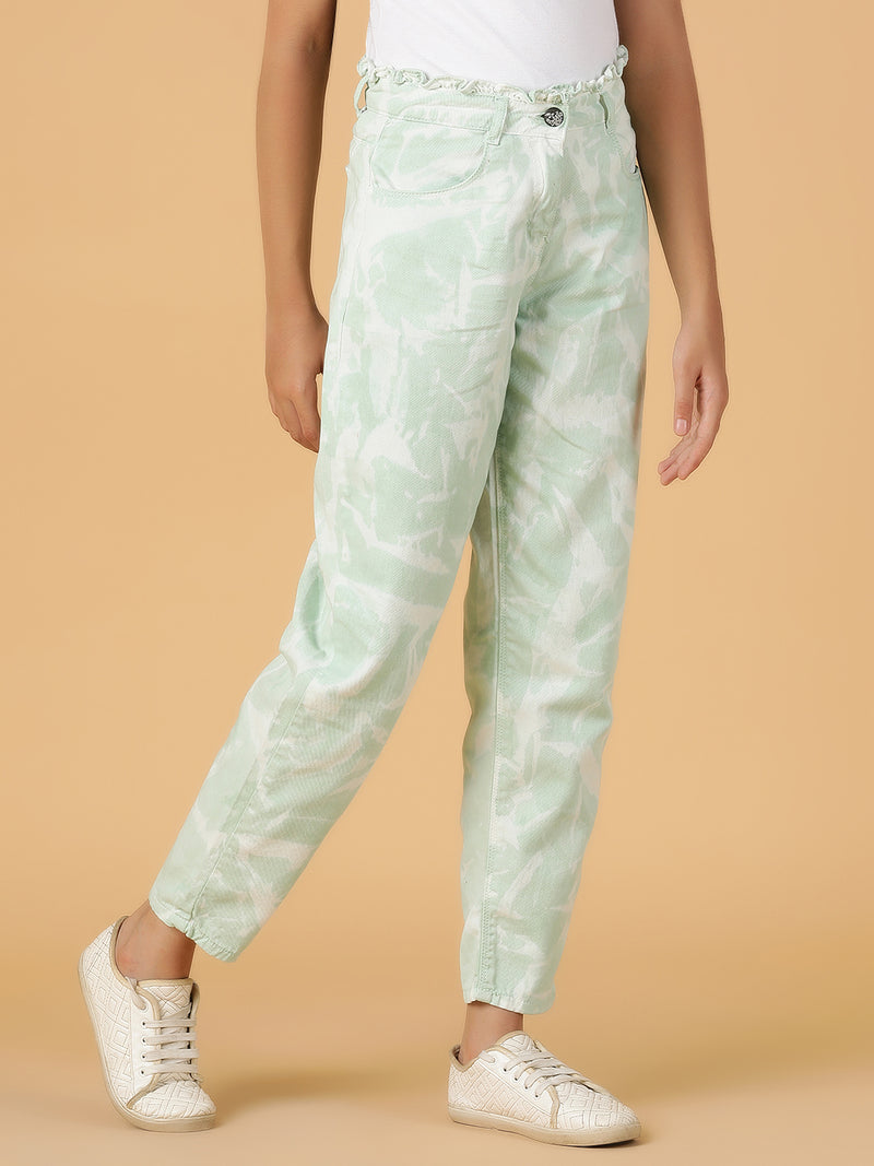 Girls Mint Green Tie & Dye Cotton Jeans