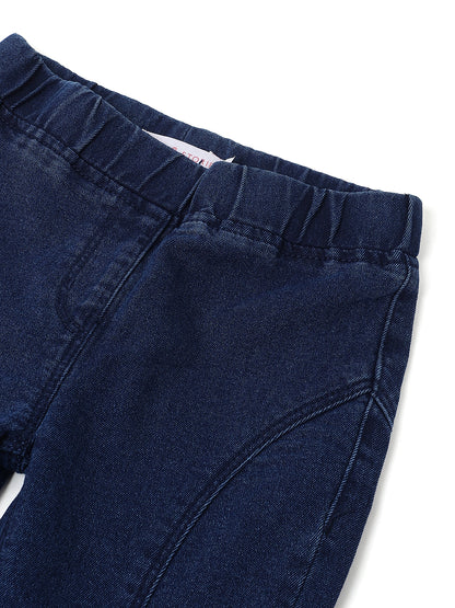 Girls Dark Blue Solid Lycra Jeggings
