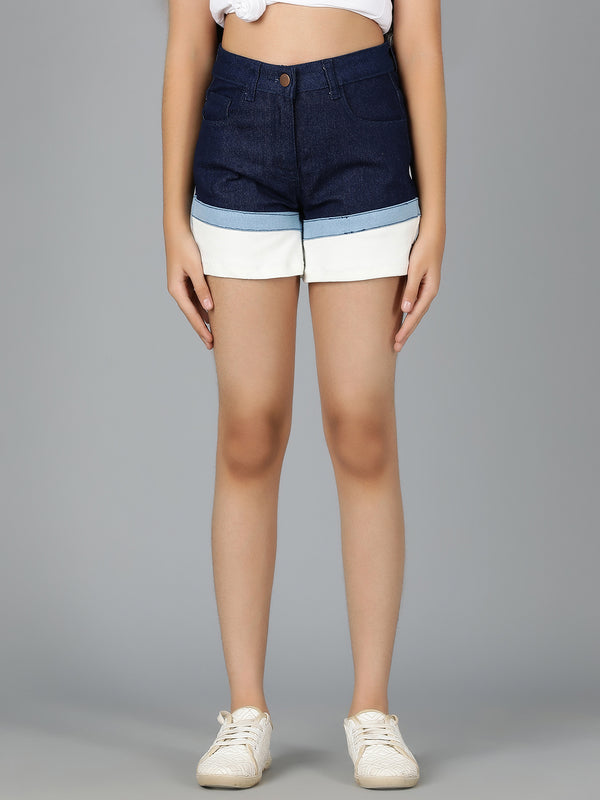 Girls Dark Blue Solid Lycra Shorts