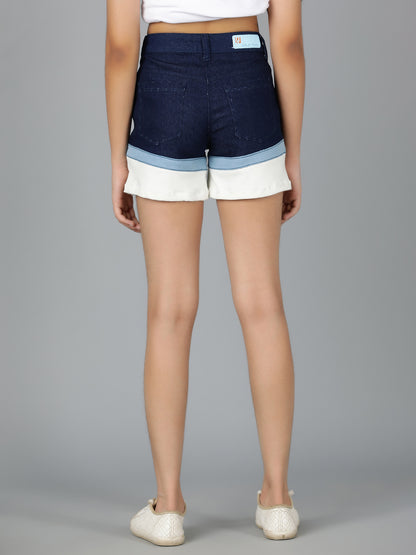 Girls Dark Blue Solid Lycra Shorts