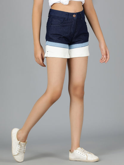 Girls Dark Blue Solid Lycra Shorts