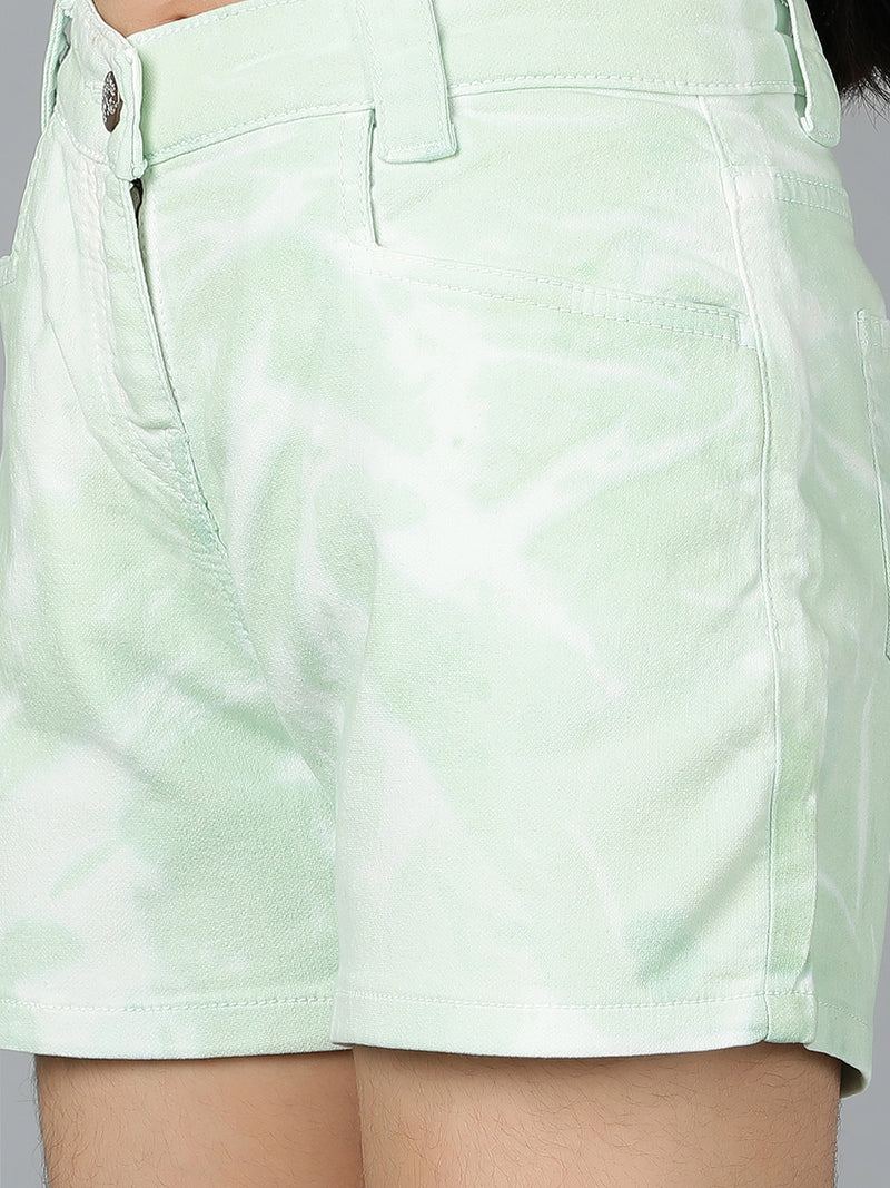 Girls Mint Green Tie & Dye Cotton Shorts