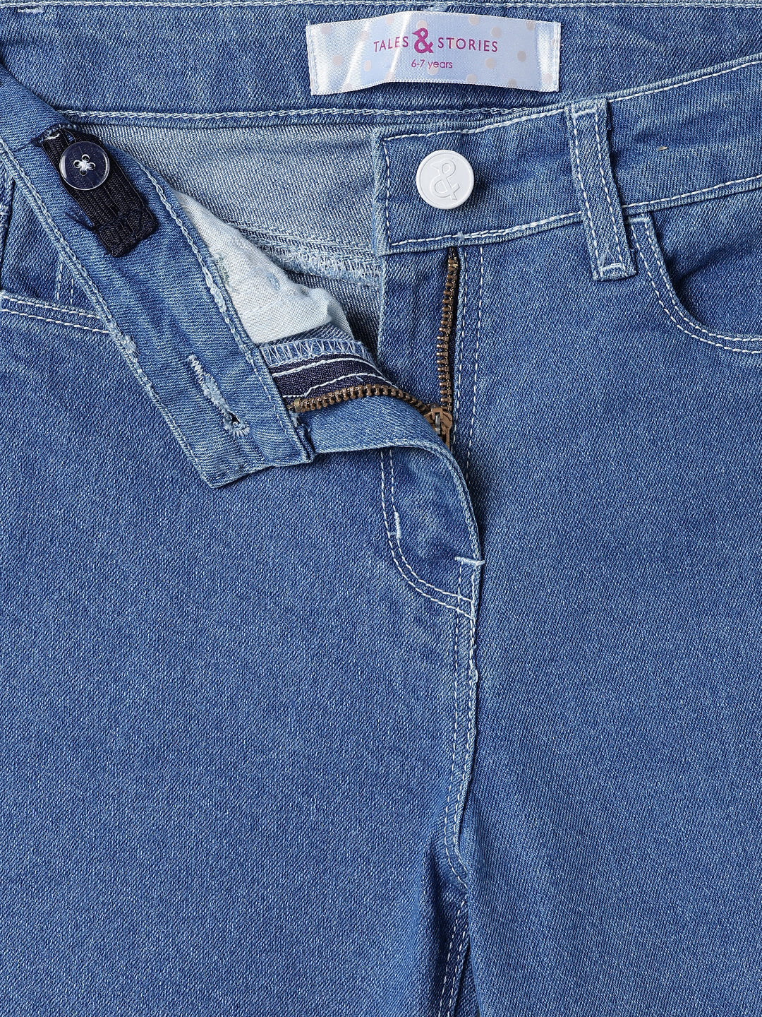 Girls Blue Solid Cotton Bootcut Jeans