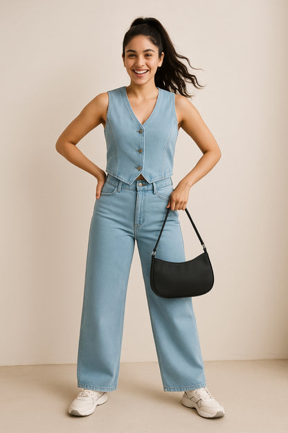 Womens Light Blue Flare Fit Bleach Washed Denim Jeans