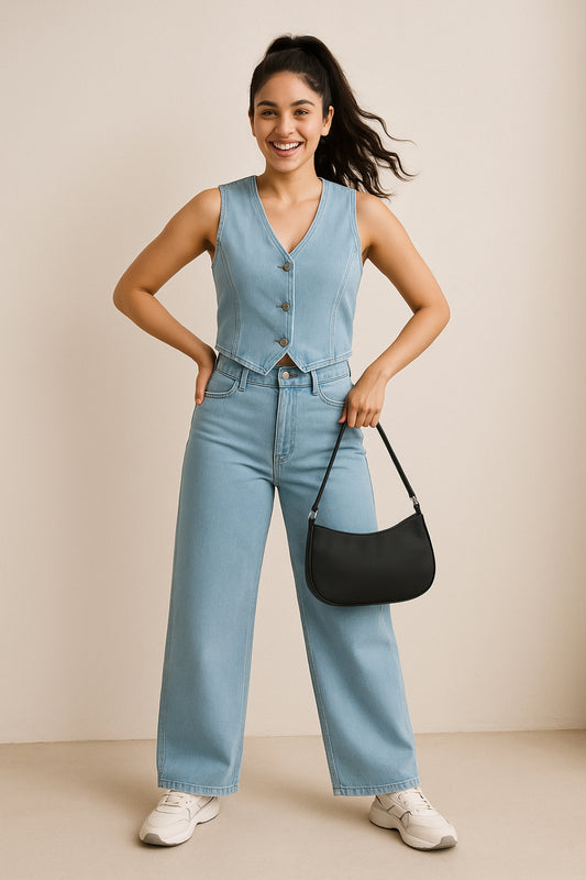 Womens Light Blue Flare Fit Bleach Washed Denim Jeans