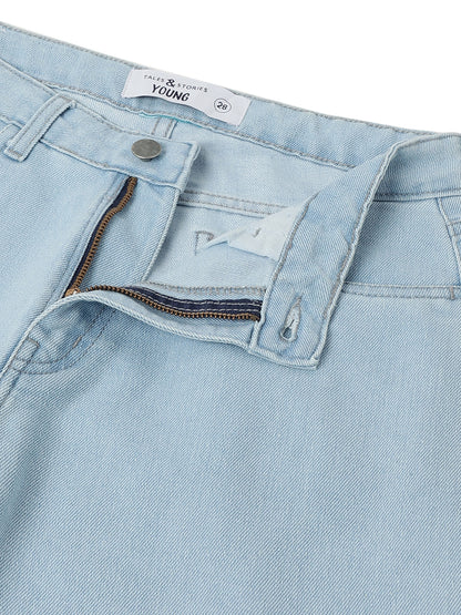 Womens Light Blue Flare Fit Bleach Washed Denim Jeans