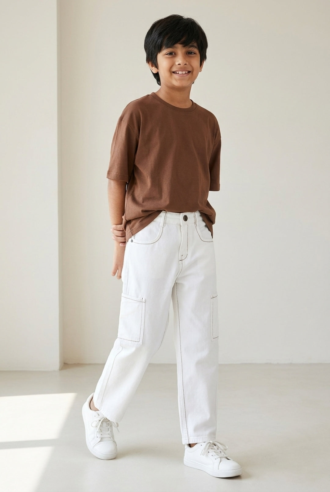 Boys Off White Barrel Fit Jeans