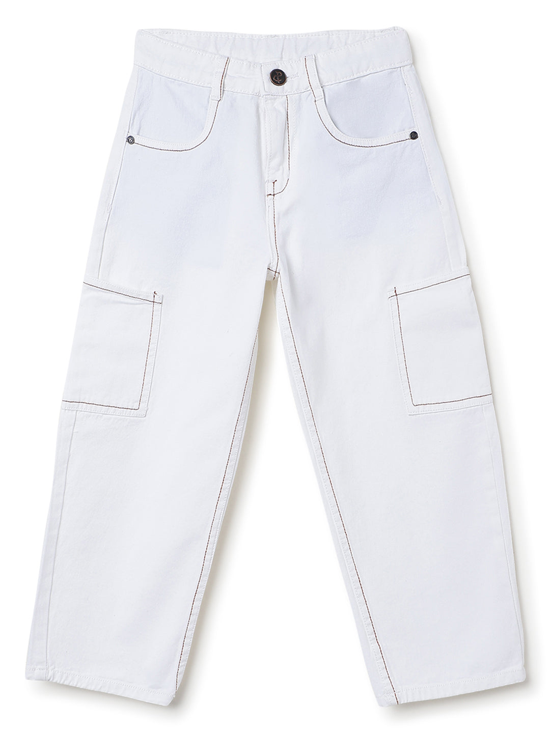Boys Off White Barrel Fit Jeans