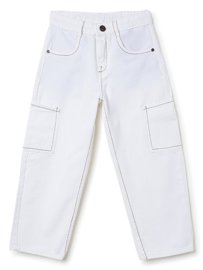 Boys Off White Barrel Fit Jeans