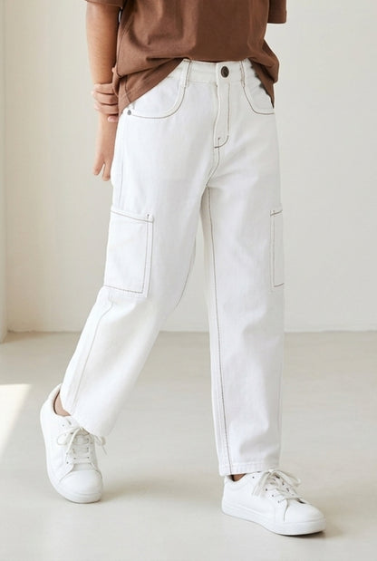 Boys Off White Barrel Fit Jeans