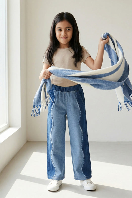 Girls Light Blue Wide Leg Denim Jeans