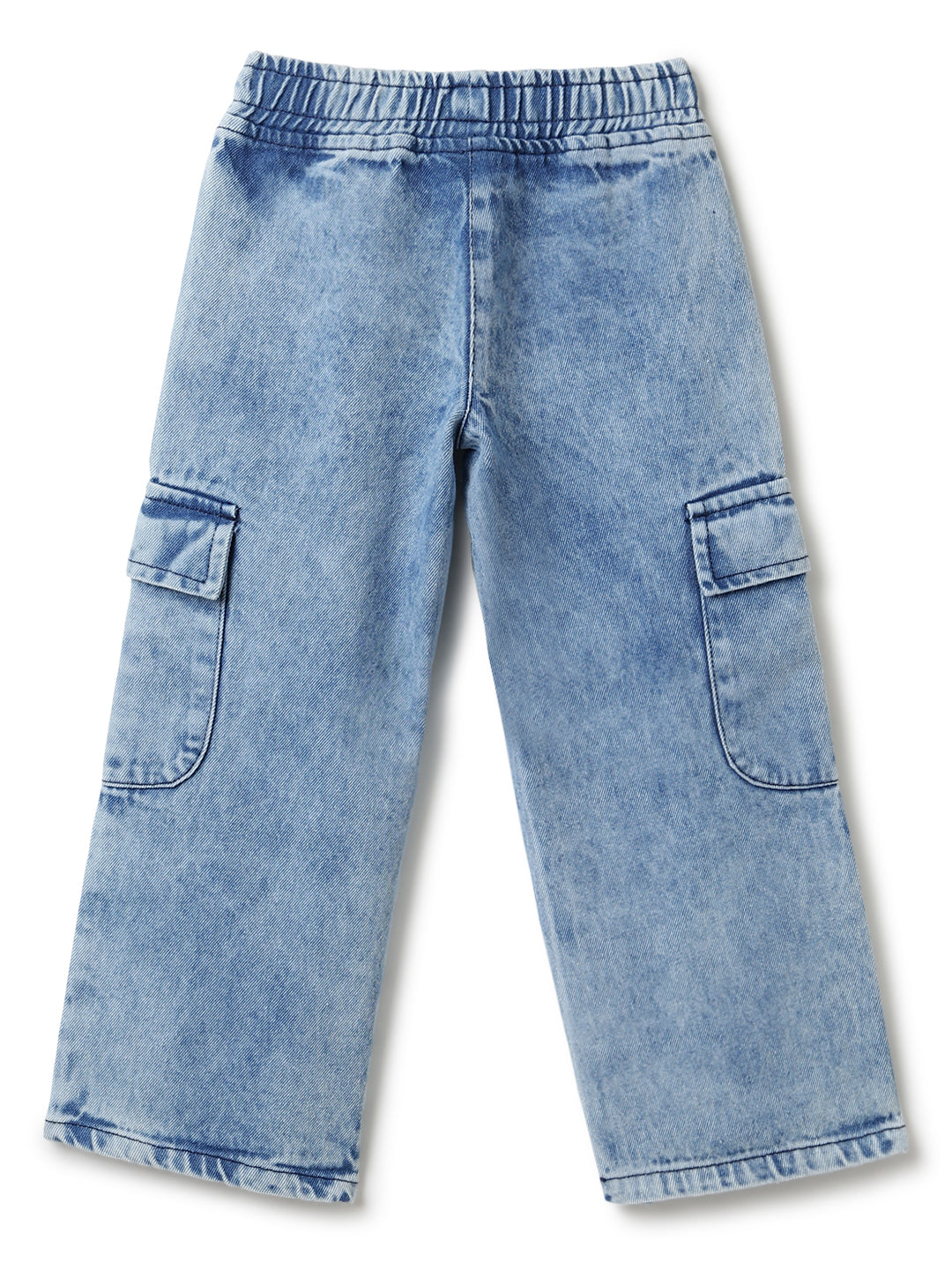 Girls Denim Light Blue Wide Leg Cargo Jeans